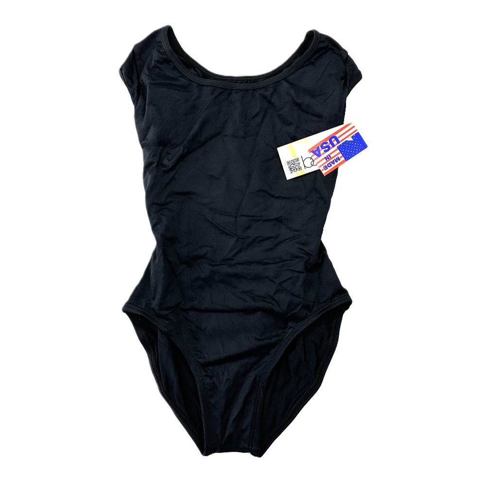 Women’s Baltogs Black Cap Sleeve Dance Leotard, Size SM